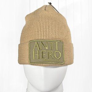 Custom Handmade Light Brown Acrylic Beanie W/Recycled Skateboarding Patch New!
